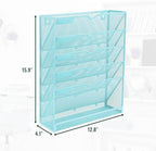 EASEPRES 6 Tier Mesh Hanging Wall File Organizer, Desk Vertical Mail Paper Document Folder Holder Rack with Bottom Tray and Nametag Label for Office Home School, Blue - Image 2