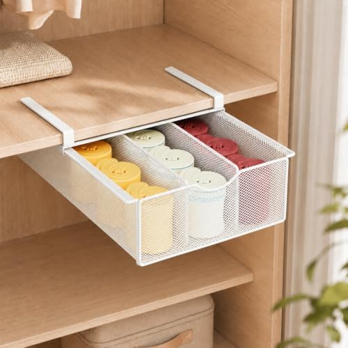 Underwear Organizer for Closet, Under Shelf Pull Out Mesh Basket with Dividers, Single Layer Hanging Drawer Organizer for Socks, Bras, Lingerie and Small Clothes (Single-story) by ADEVZO