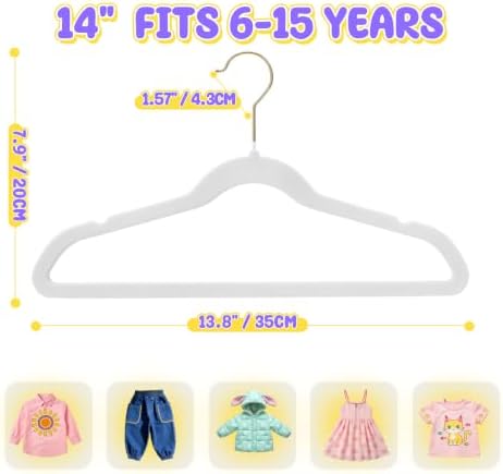 Flottian 50 Pack Kids Velvet Hangers 14",Kids Hangers-360 Swivel Gold Hook - Image 2