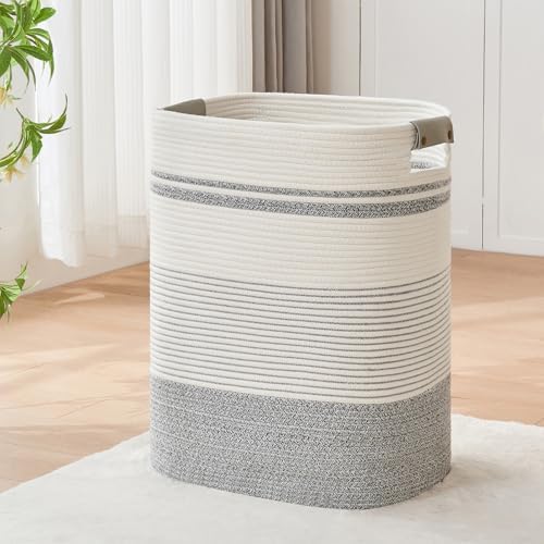 Laundry Hamper, 85L Cotton Rope Laundry Basket, Grey & White by DOFASAYI