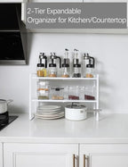 2-Tier Expandable Organizer Shelf for Kitchen Cabinet, Countertop, Pantry & Under-Sink Storage(white) - Image 3
