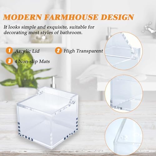 Qtip Holder with Lid Cotton Balls Swab Organizer Acrylic Cotton Square Pads Holder, Paper Towel Holder Countertop Clear Acrylic Paper Towel Dispenser, Premium Arcylic Paper Towel Holder Stand - Image 4