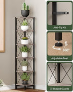 CHOEZON 6-Tier Corner Shelf, Corner Bookcase, 66.9" Tall Vertical Display Rack, Plant Stand, Open Storage Shelf, for Living Room, Bedroom, Study, Kitchen, Greige and Black TCJ13BG - Image 3