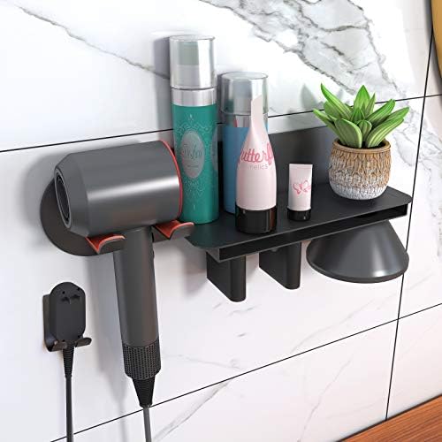 FLE Hair Dryer Stand Holder Wall Mount Storage Rack Black - Image 2