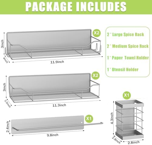 Magnetic Spice Rack for Refrigerator, 6 Pack Strong Magnet Spice Organizer with Paper Towel Holder, Utensil Holder, Moveable Magnetic Fridge Shelf for Kitchen Organization and Storage (Grey) - Image 2