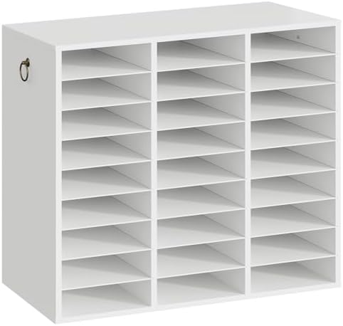 HOOBRO Literature Organizer, 27 Compartments Wooden Mail Organizer, Countertop Literature Sorter with Adjustable Shelves for Home, Office, School, Student Mailbox for Classroom, White WT27WF01 by HOOBRO