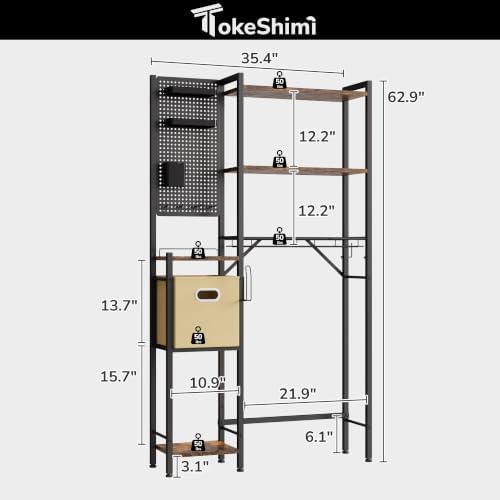 TokeShimi 6-Tier Over the Toilet Storage Rack, Adjustable Wooden Shelf - Image 2