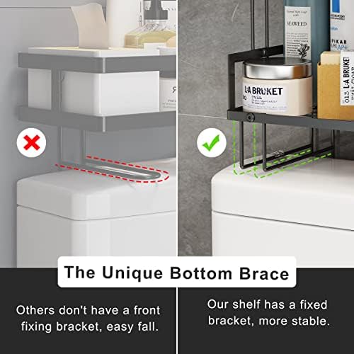FLOLXNB Over The Toilet Storage Shelf, 3-Tier Bathroom Storage Organizer Upgrade Punch-Free Toliet Storage Shelf, Home Storage Rack with Hooks Shelf,Black - Image 4