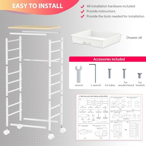 Goovilla Rolling Cart with 8 Drawers for Art, Dorm, Office, Craft, White - Image 6