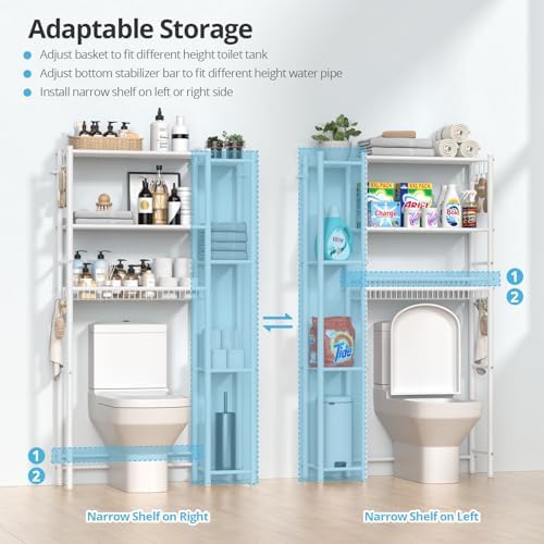 Hodonas Over The Toilet Storage Organizer - 7 Tiers Space Saving Bathroom Shelves, Adjustable Above Toilet Shelf Rack, Metal Organizer Shelf Over Toilet for Bathroom Storage and Organization, White - Image 3