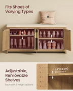 VASAGLE Boho Shoe Bench with Cushion, 4 Rattan-Look Cabinet Doors - Image 6