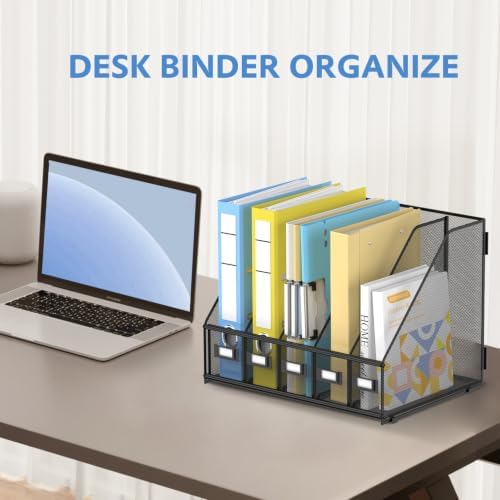 5 Vertical Compartments Magazine File Holder, Metal Binder Organizer, Black - Image 6