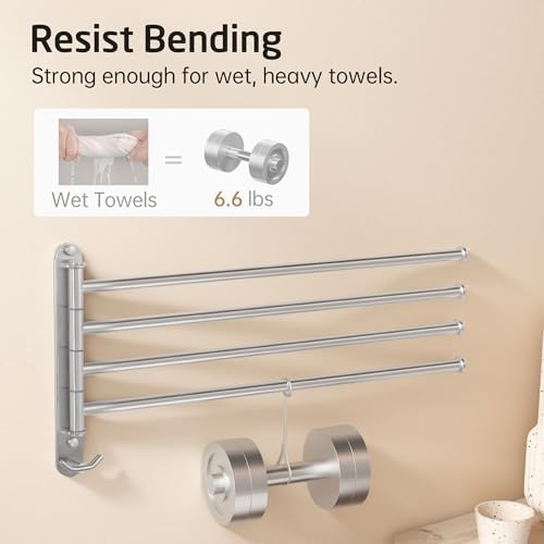 KES Extra Long Swivel Towel Bar 19.5" 4-Arm, Swing Out Towel Rack - Image 3