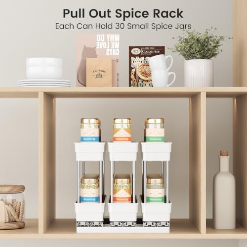 Mystozer Pull Out Spice Rack Organizer for Cabinet, Slide Out Spice Racks Organizer, Easy to Install Spice Cabinet Organizers, 8.5''Wx10.5''Dx8.3''H, 3 Drawers-2 Tiers (White) - Image 3