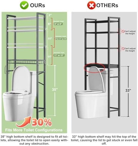 Kalrin Over-The-Toilet Storage Rack, 4-Tier Bathroom Organizer Shelf Over Toilet with Adjustable Shelf and Basket, Freestanding Space Saver Bathroom Shelves Above Toilet for Room (Gray- White) - Image 2