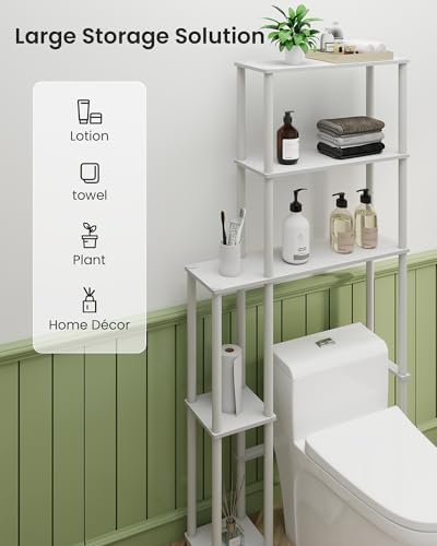 Toilet Storage Rack, 5-Tier Behind Toilet Storage with Side Racks Above Toilet Organizer for Bathroom Balcony Laundry, White - Image 4