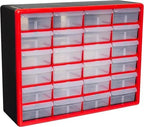 Akro-Mils 24-Drawer Plastic Storage Cabinet, 20"W x 6"D x 16"H, Red by Akro-Mils