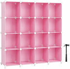 Neprock 16 Cubby Storage Organizer, Closet Clothes Storage Organizer, Cube Shelves Closet Organizers and Storage Shelves for Clothing Storage with Hammer, Bookshelf for Kids（Pink） by Neprock