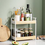 KLM Countertop Coffee Station Organizer, 2 Tier Wooden Shelf for Coffee Bar Accessories, Condiment Storage Caddy for Kitchen, Bathroom Counter Organizer, Home, Office - Natural - Image 4
