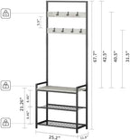 Hall Tree with Shoe Storage Bench - Entryway Bench with Coat Rack and Hooks - 3-in-1 Small Hall Tree for Entry Way, Entrance, Hallway, Doorway, Front Door, Mudroom, Small Space - Greige - Image 3