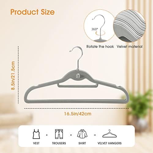 Velvet Clothing Hangers Slim Stackable Non-Slip Grey Suit Hanger Space Saving Clothes Hanger Heavy Duty Adult Hangers with 360°Swivel Hook Pack of 20 - Image 3