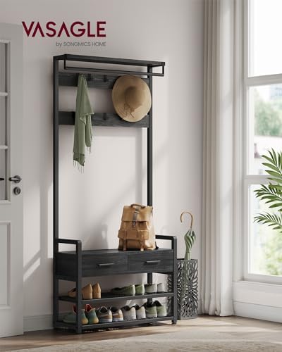 VASAGLE Hall Tree with Bench and Shoe Storage, 2 Fabric Drawers, 10 Hooks - Image 2