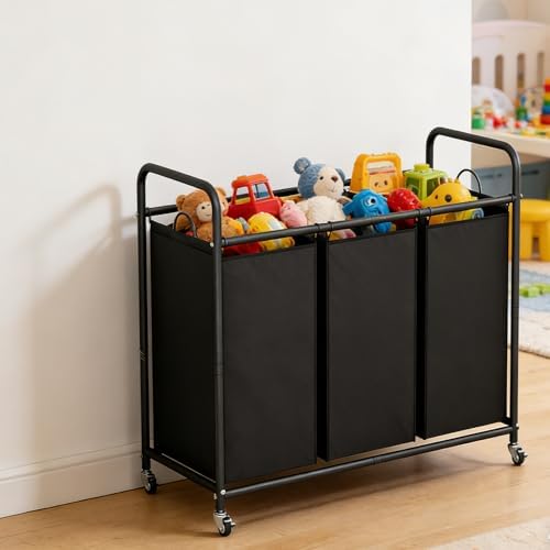 LINZINAR 3 Section Laundry Hamper, Black Laundry Basket 135L Laundry Sorter - Image 6