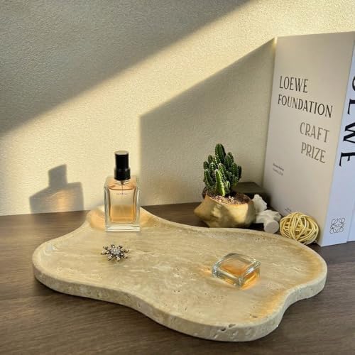 Cloud Shape 100% Natural Travertine Tray Luxury Travertine Vanity Organizer for Bathroom Kitchen Counter, Decorative Tray for Dresser Home Décor, 13.3x8.3x0.7 inches by WenfuChoiziic