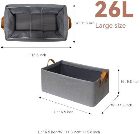 SNWDN 4 Pack Closet Cloth Storage Bins with Handles（Grey 16.5''L x 11.8''W x 9.8''H） - Image 2