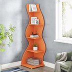 Tribesigns Corner Shelf, Modern 5-Tier Wall Corner Bookshelf, Stylish Corner Small Bookcase Storage Rack Plant Stand with Unique Shape for Living Room, Home Office (Orange, 1PC) - Image 2