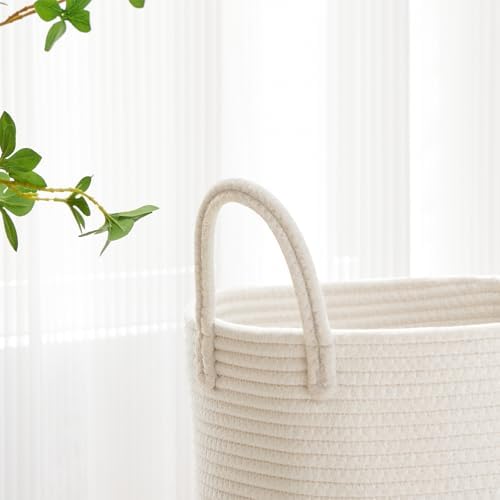 VIPOSCO 53L Tall Woven Laundry Basket Hamper, White - Image 3