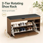 Shoe Storage Bench with Cushion, Rotating Rack for Entryway - Image 3
