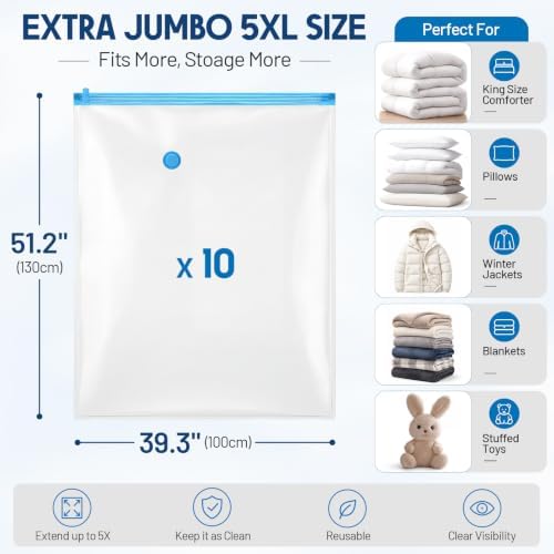 10 Pack Extra Jumbo Vacuum Storage Bags 51.2 x 39.3 Inch - Image 2