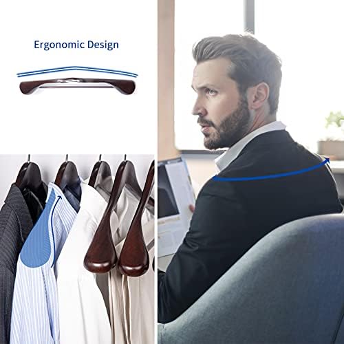 Nature Smile Luxury Mahogany Wooden Suit Hangers - 6 Pack - Wood Coat Hangers,Jacket Outerwear Shirt Hangers,Glossy Finish with Extra-Wide Shoulder, 360 Degree Swivel Hooks & Anti-Slip Bar with Screw - Image 4