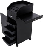 Hair Salon Storage Cart with Wheels & 3 Hair Dryer Holders & 4 Drawers & Lock & 2 Keys, Hairdressing Tools Station Mobile Makeup Case (Black) - Image 7