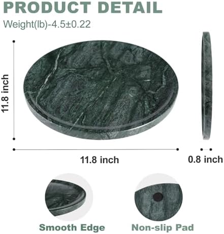 Karibiber Natural Marble Serving Tray, 11.8in Marble Round Tray, Green Stone Bathroom Tray for Countertop, Decorative Vanity Trays, Coffee Table Trays, Jewelry & Perfume Holder - Image 5