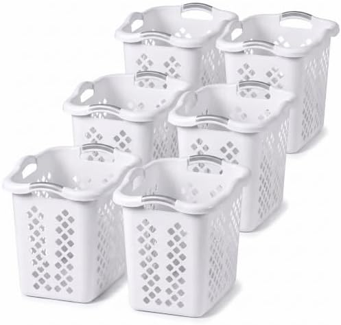 Home Logic 2 Bushel Plastic Laundry Basket Lamper, Large Laundry Hamper with Handles, Ventilated Clothes Organizer for Bedroom Bathroom Closet, 6 Pack, White by HomeLogic