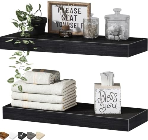 QEEIG Bathroom Floating Shelves for Wall (Black, Set of 2, 15.7") by QEEIG