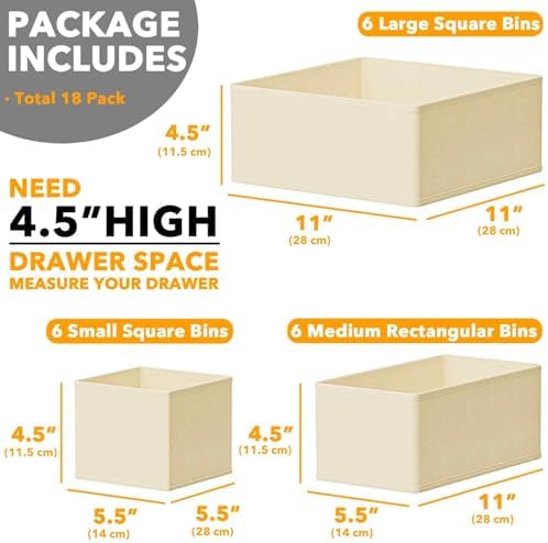SpaceAid Drawer Organizer for Clothes, 18 Pack Dresser Drawer Organizer Bins, Closet Organizers and Storage Dividers for Clothing, Underwears, Socks (Beige) - Image 6