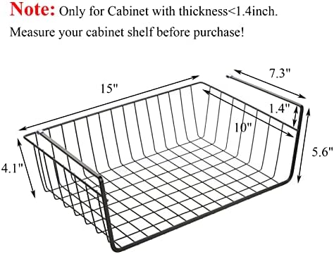 Tebery 4 Pack Black Under Shelf Wire Basket, Hanging Storage Baskets Under Cabinet Add-on Storage Racks, Slide-in Baskets Organizer for Kitchen Pantry Desk Bookshelf - Image 2