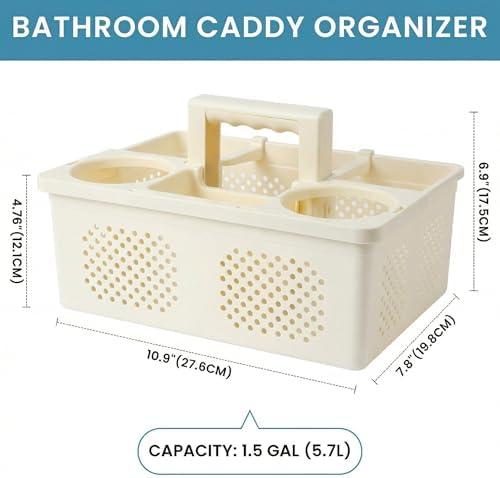 KMV Dorm Room Portable Shower Caddy with Adjustable Compartments - Ventilated Drainage Design with Handles, Perfect Toiletries Organizer for College Dorms-beige - Image 4