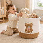 Teddy Bear Nursery Basket, Cotton Rope Baby Laundry Hamper with Handles - Image 3