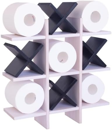DAOYOUSKY Tic Tac Toe Toilet Paper Holder Stand with 4pcs Wooden X, Farmhouse Rustic Wall Mounted Funny Toilet Papers Storage Organizer with Shelf, Guest Bathroom Decor, White and Black by Unknown
