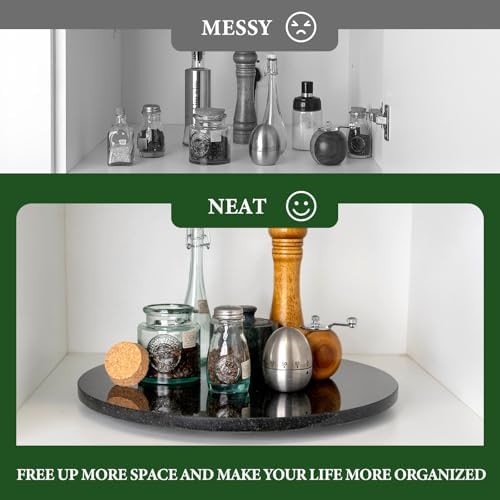 Koville Black Marble Lazy Susan for Kitchen Counter, 16'' Marble Turntable for Dinning, Lazy Susan Organizer for Cabinet, Serving Rotation Spinning Tabletop Organizer Swiveling, Spice Rack Storage - Image 6