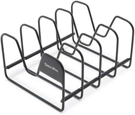 GreenPan Stainless Steel Wire Pots and Pans Lid Storage Rack, Holds 4 Lid Covers, Easy Storage, Countertop or Cabinent Organizer, Minimizes Clutter, Fast Drying, Wipes Clean, Black by GreenPan
