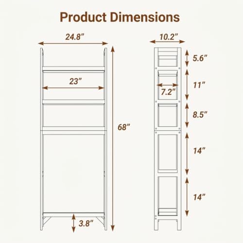 3-Tier wood over the Toilet Storage Cabinet , Simple Bathroom Storage Shelf - Image 2
