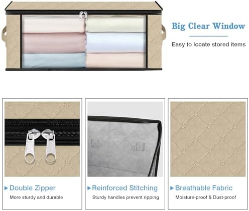 HomeHacks 8-Pack Clothes Organizer Storage Bags, 35L Storage Bins, Beige - Image 4