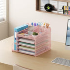 Lavatino Desk Organizer, 5-Tier Metal Mesh Paper Letter Tray with File Holder & 7 Flexible Dividers for Office or Home Desk Organizers and Accessories, Keep Workspace Supplies Neat & Organized, Pink - Image 4