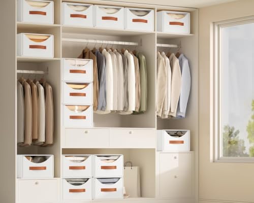 Homsorout Closet Organizers and Storage - Large Stackable Storage Bins with Drawer, Fabric Bins for Organization, Collapsible Storage Drawers Organizer for Bedroom, Living Room, 4 Pack, White - Image 2