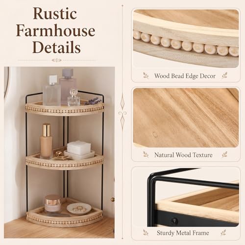 Novabright 3-Tier Corner Bathroom Counter Organizer Wooden Metal Shelf - Image 3